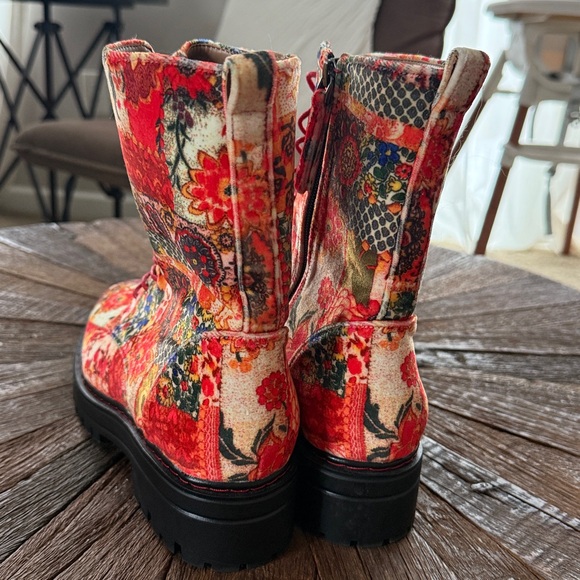 Aerosoles Aware x Laura Ashley Shelton Quilted Combat Boot Red Velvet Floral - Picture 4 of 9